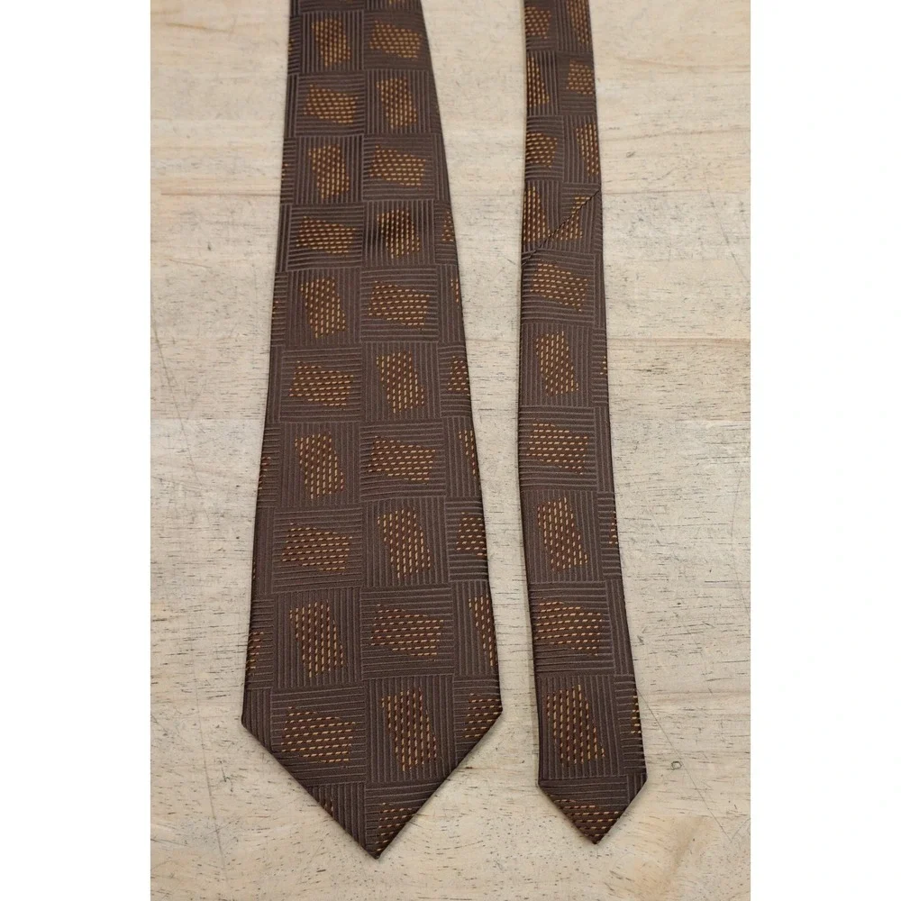 Mens Jhane Barnes Silk Neck Tie Multicolor Geometric Brown
